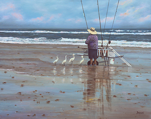 Linda DeStefanis, "Fishing with Friends", oil at Lyme Art Association in Old Lyme, Connecticut 