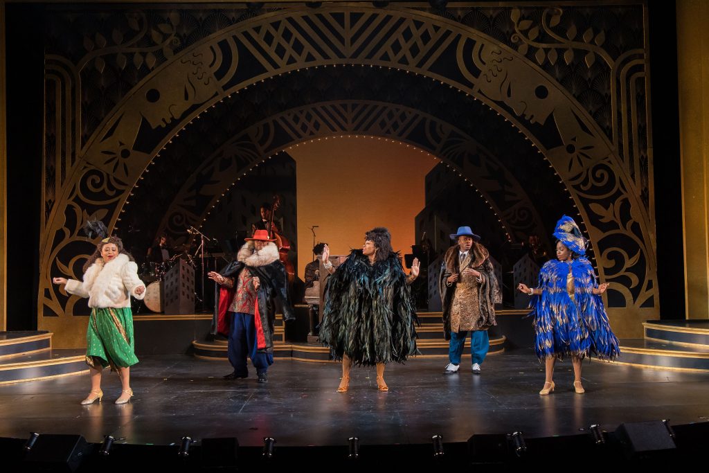 The cast of Westport Country Playhouse’s “Ain’t Misbehavin’” - L-R:  Judith Franklin, Will Stone, Miya Bass, Jay Copeland, Paris Bennett.  Photo by Ron Heerkens, Jr.