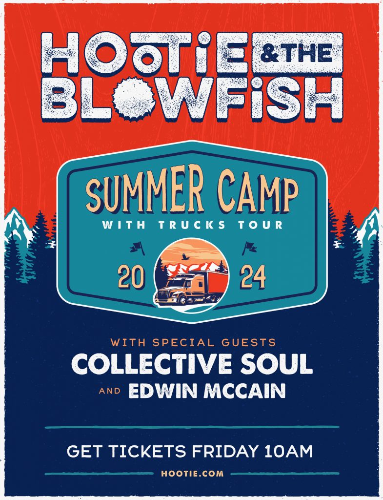 Hootie and the blowfish's comap with trucks tour to stop at the xfinity theatre in hartford ct on August 1, 2024