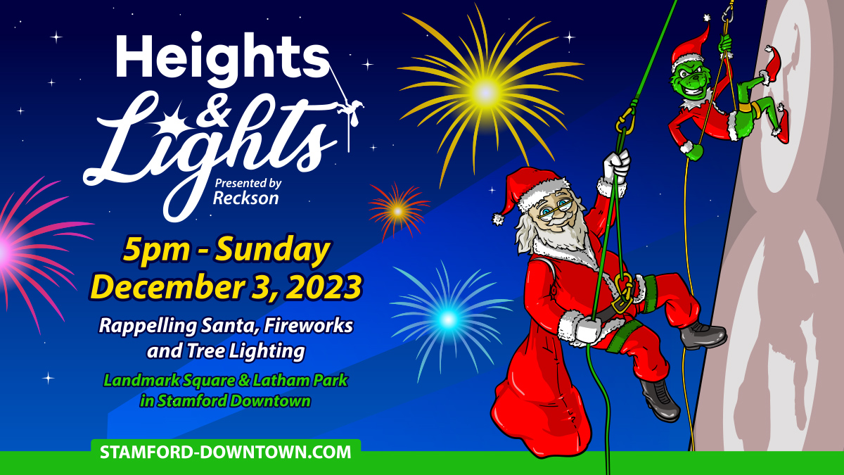 Heights & Lights, rappelling Santa in Stamford on December 3 Finding