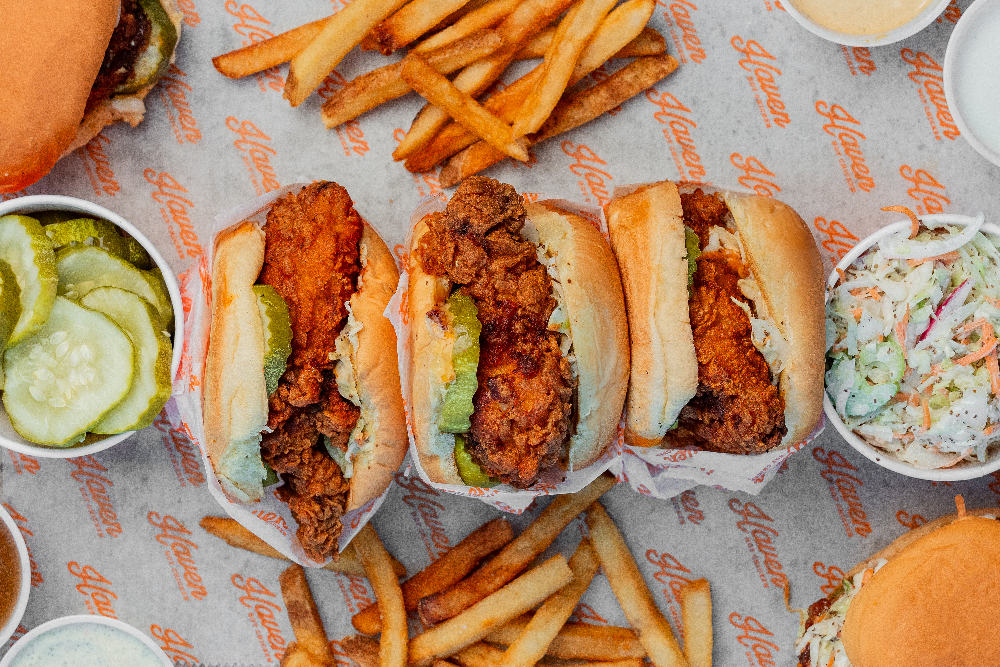 Chicken sandwiches photo via Haven Hot chicken, opening at 524 main street in Middletown, Connecticut 