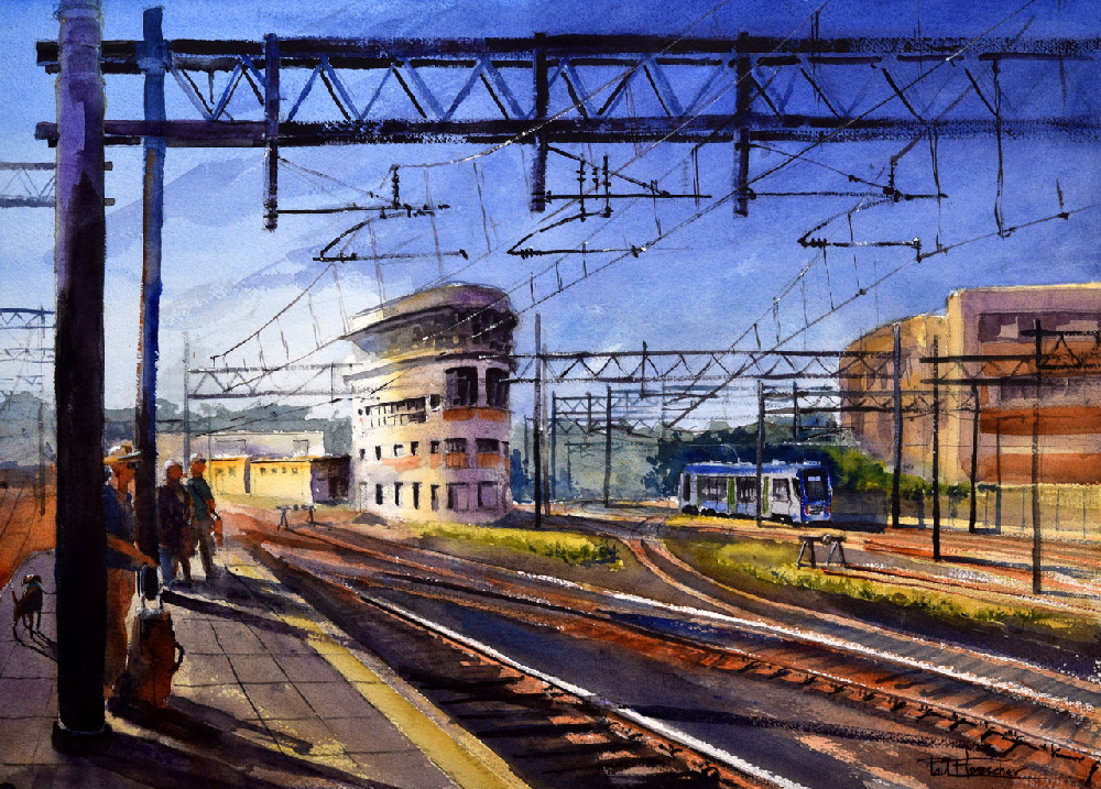 Paul Loescher, Waiting for the Evening Train, watercolor at Lyme Art Association in Old Lyme, Connecticut