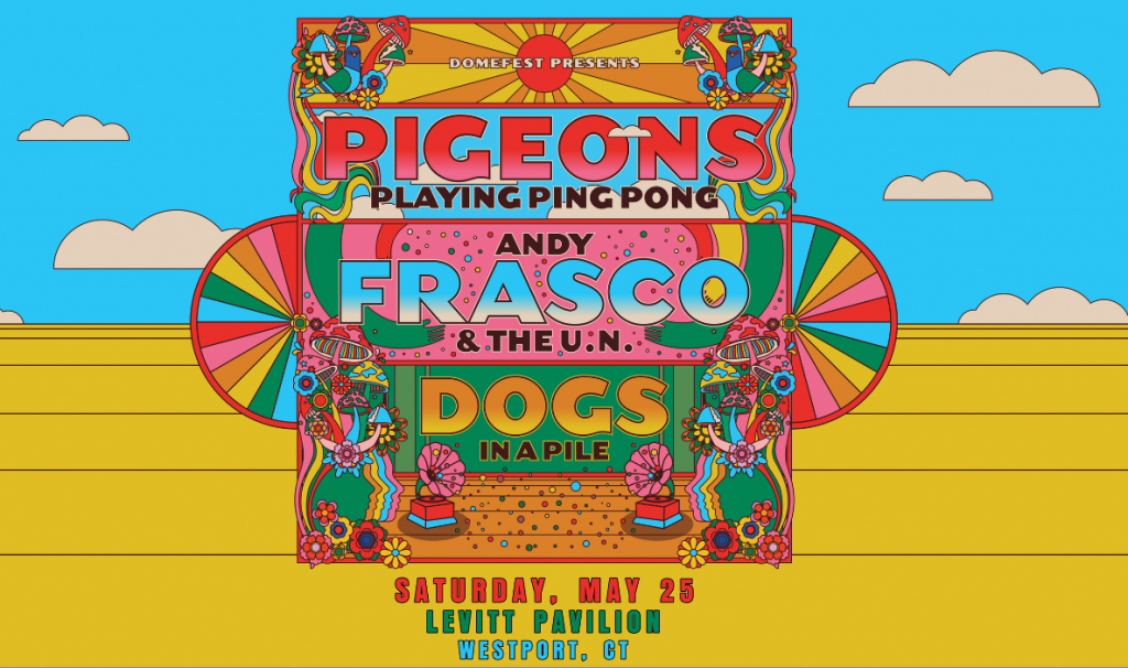 Pigeons Playing Pong, Andy Frasco and the UN and Dogs in a pile to perform at Levitt Pavilion in Westport, Connecticut in may 2024