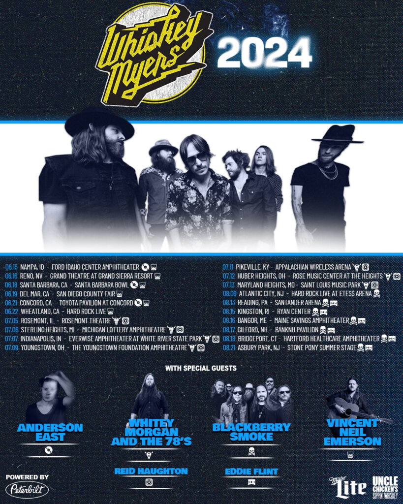 Whiskey Myers to perform at Hartford Healthcare Amp in bridgeport Connecticut in August 2024