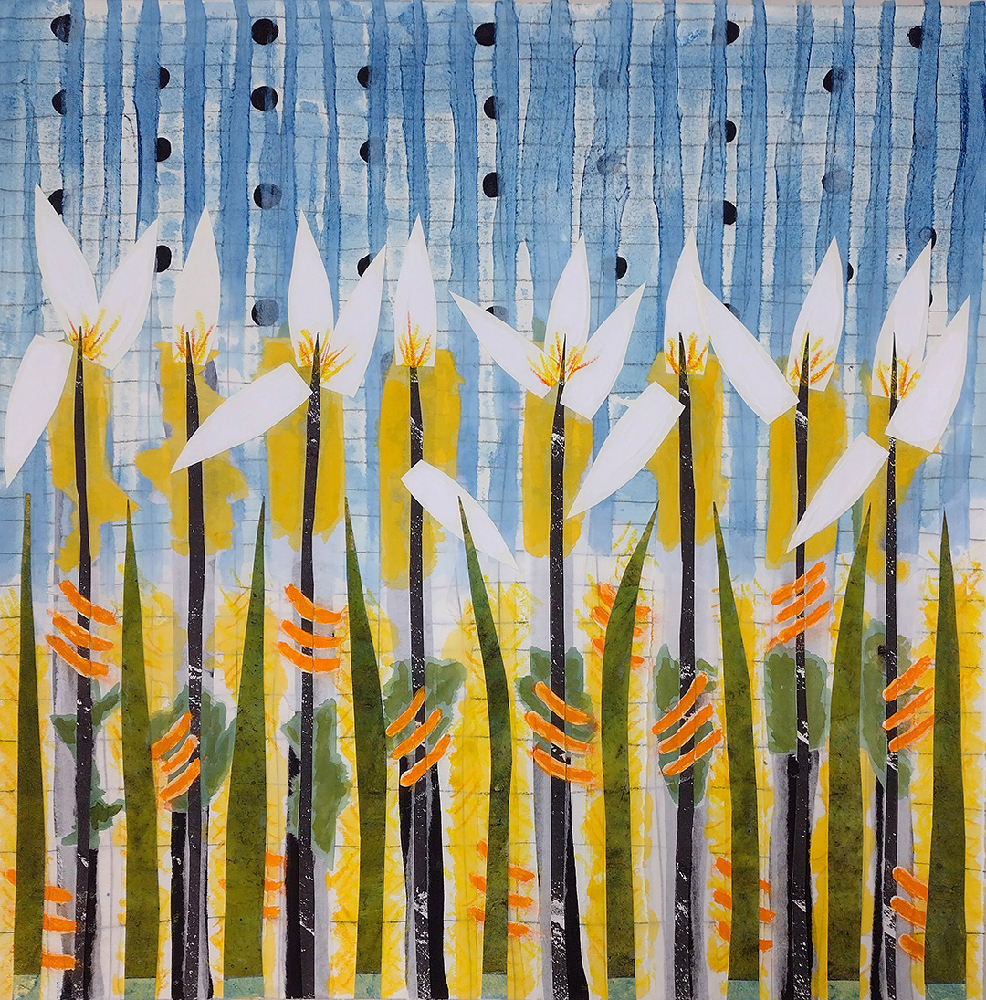 T. Willie Raney, Daisies, mixed media on display at Guilford Arts Center in Guilford Connecticut in May 2024