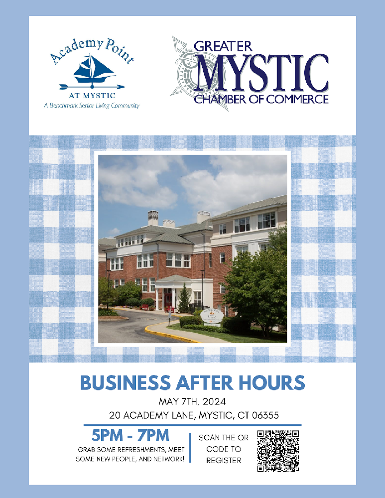 Business after hours at academy point in mystic, Connecticut in may 2024 put on by the Mystic Chamber of Commerce