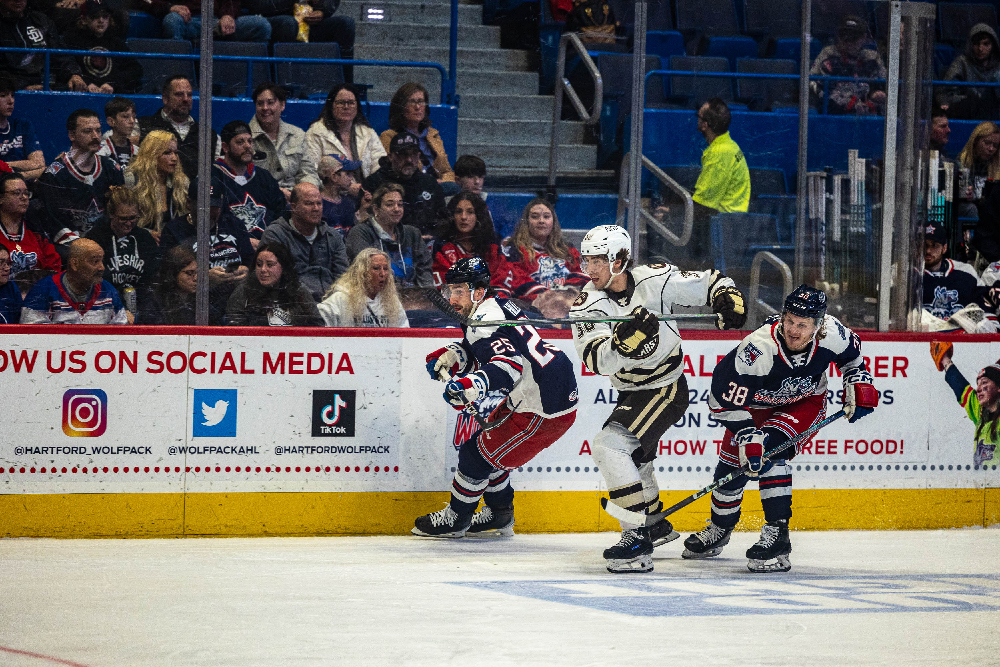 Hartford Wolf Pack vs Hershey Bears on March 30, 2024 at the XL Center in Hartford, Connecticut photos by Scott Chiappetta