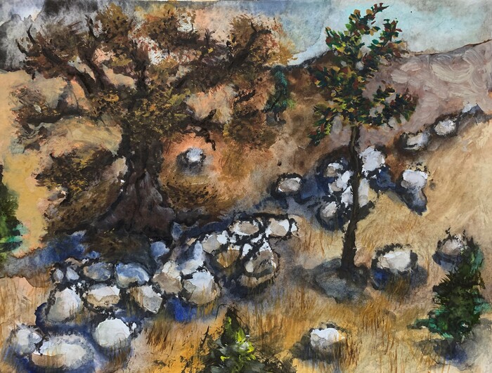 Connecticut Pastoral watercolor and charcoal by Stephen Henderson