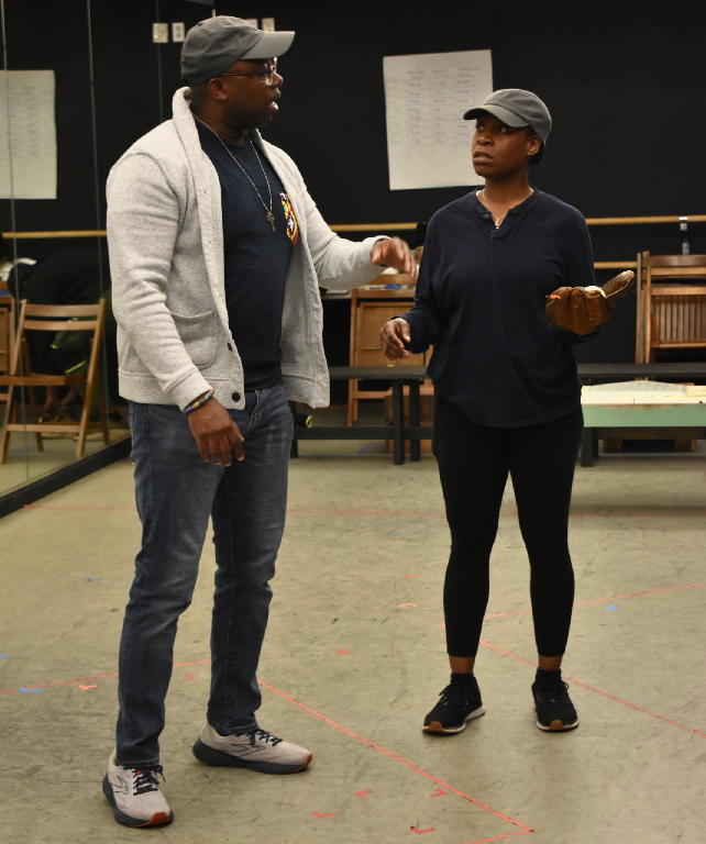Rehearsal photos of Toni Stone at Playhouse on Park in West Hartford in May and June 2024