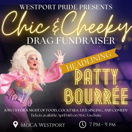 Patty Bourree to perform drag show a moca westport for westport pride in westport connecticut in June 2024