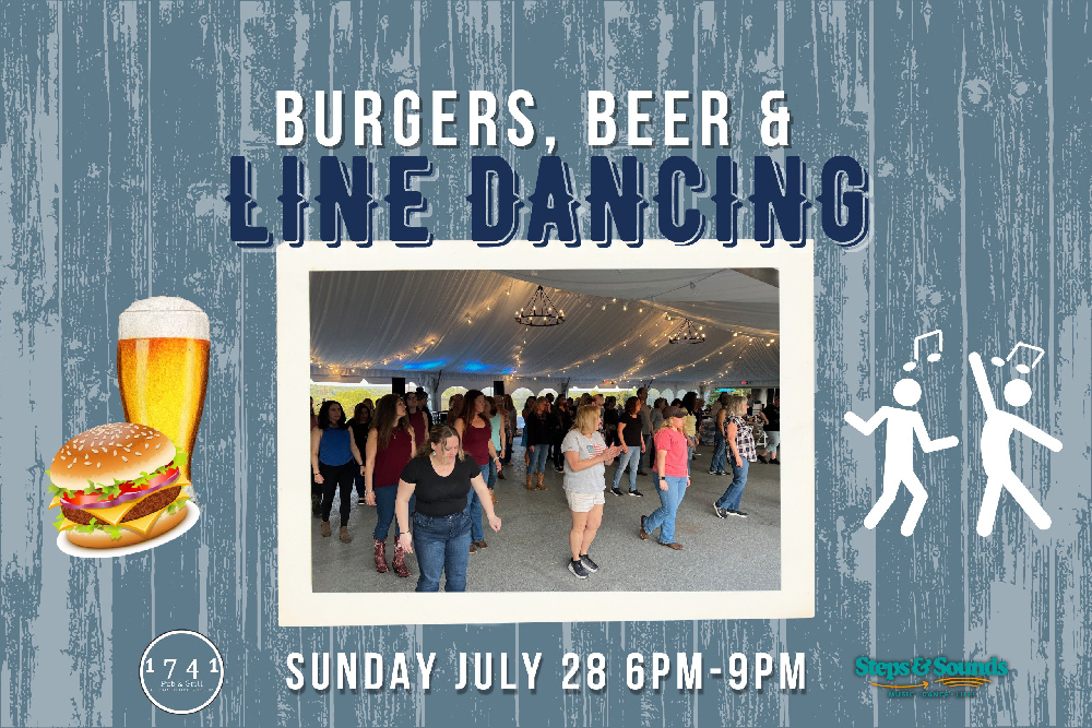 Burgers, Beer and Line dancing at lyman orchards in middlefield, Connecticut in July 2024