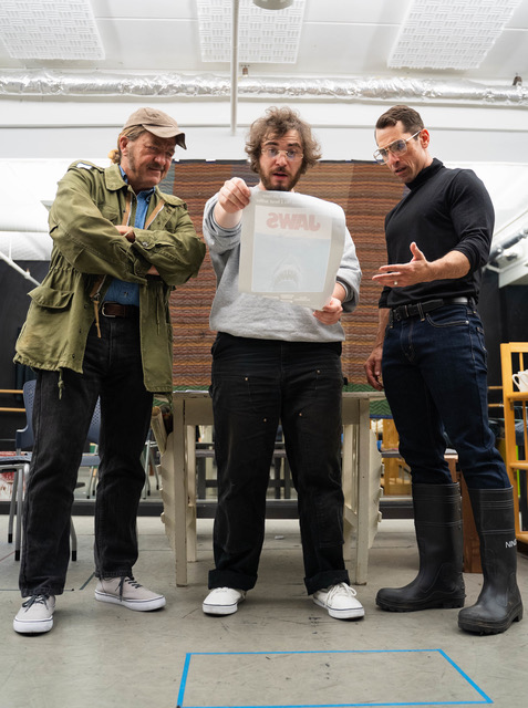  John D. Alexander (Robert Shaw), Nicolas Greco (Roy Scheider), Jake Regensburge (Richard Dreyfuss) in rehearsal for THE SHARK IS BROKEN
Photo Credit: Meredith Longo
