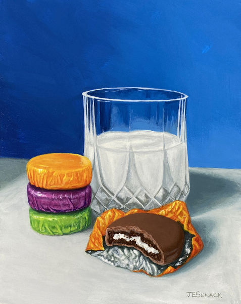 J. Elaine Senack, "Milk & Cookies", acrylic at lyme Art Association in old lyme, Connecticut