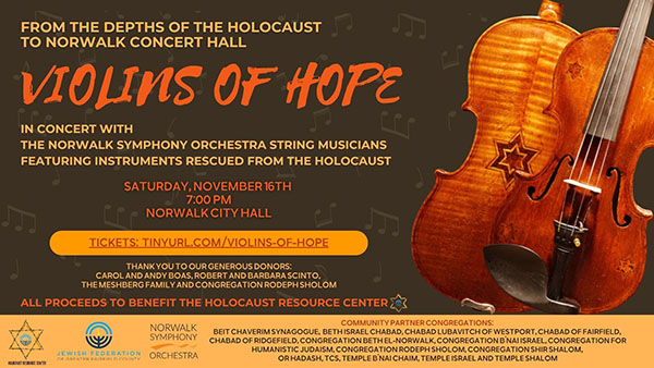 violins of hope at Norwalk city hall in Norwalk connecticut in November 2024