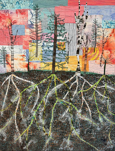 Whispering Forest #2, textile art quilt, created 2024-2025, 18"x24"