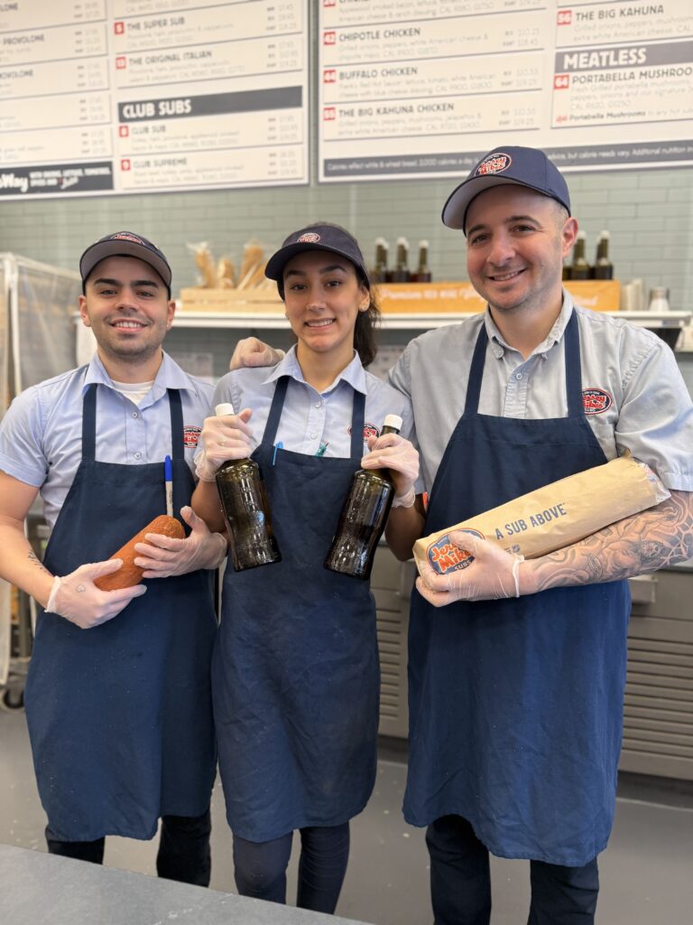 Newington Connecticut Jersey Mike's L-R David Viveiros, Angie Echevarria,Tom Dumansky