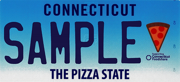 Connecticut's Pizza state  plate is now available benefits Connecticut Foodshare 