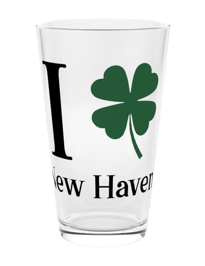 I clover New Haven pint glass - New Haven connecticut st patrick's day merch and shirts