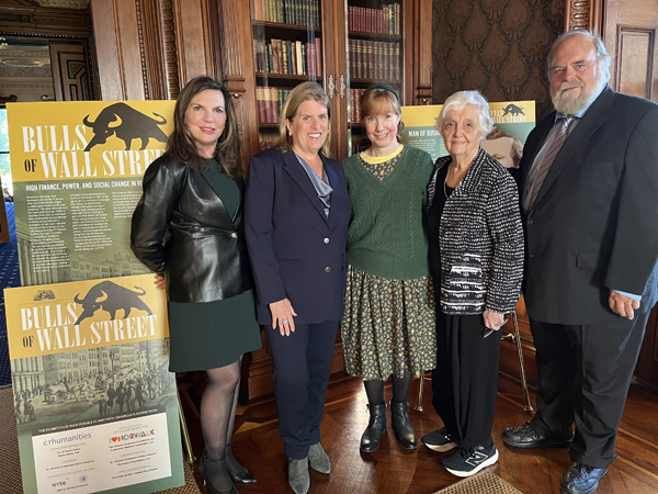 From the left: LMMM Executive Director Susan Gilgore, LMMM Trustee Kathy Olsen, Museum Consultant Stacey Danielson, LMMM Trustee Patsy Brescia, LMMM Chairman of the Board Douglas Hempstead.
Photo via Lockwood-Mathews Mansion Museum
