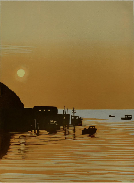 Jan Vanderburg, Tenants Harbor, Linocut